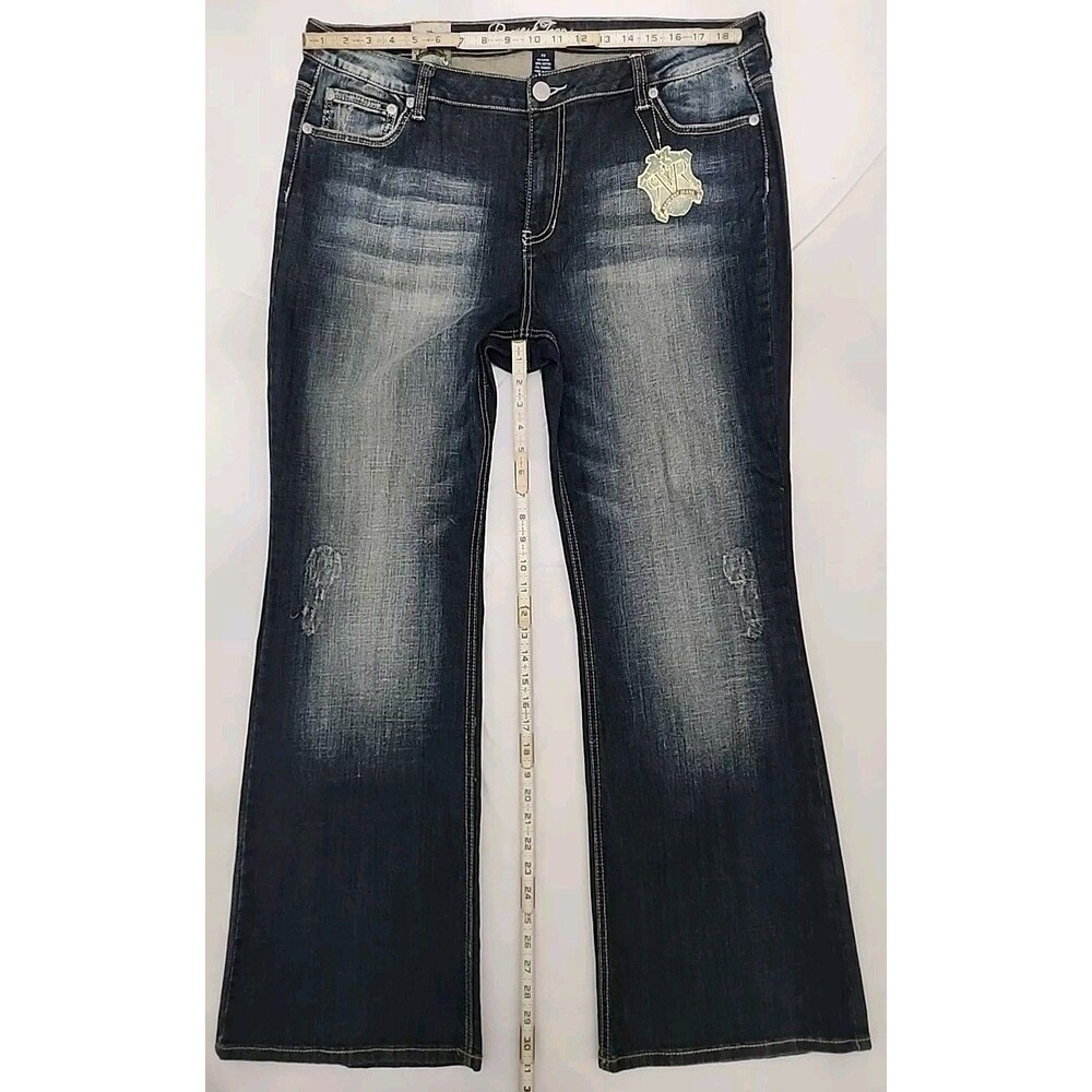 Pants Request Jeans Womens Sz22 Blue Denim Straight Distressed Bling Embroidered